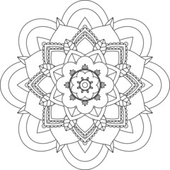 Obraz premium Easy Mandala coloring book simple and basic for beginners, seniors and children. Set of Mehndi flower pattern for Henna drawing and tattoo. Decoration in ethnic oriental, Indian style.