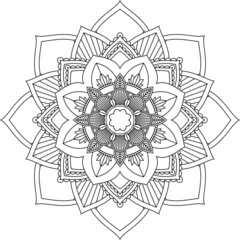 Easy Mandala coloring book simple and basic for beginners, seniors and children. Set of Mehndi flower pattern for Henna drawing and tattoo. Decoration in ethnic oriental, Indian style.