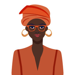 Portrait of a beautiful African woman wearing glasses. Female portrait.