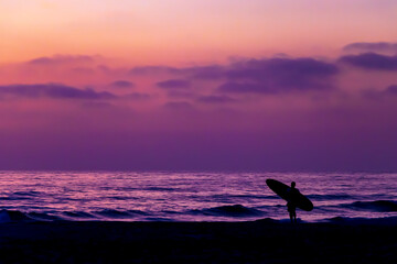 Surfer with Purple Sky