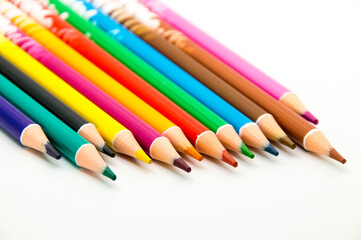 Colorful pencils group on white background