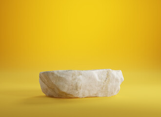 Stone podium for display product on yellow background.