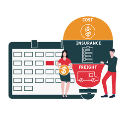 Flat design with people. CIF - Cost Insurance Freight  acronym. business concept background. Vector illustration for website banner, marketing materials, business presentation, online advertising