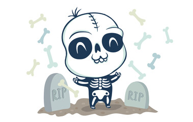 Skeleton in kawaii style for Halloween