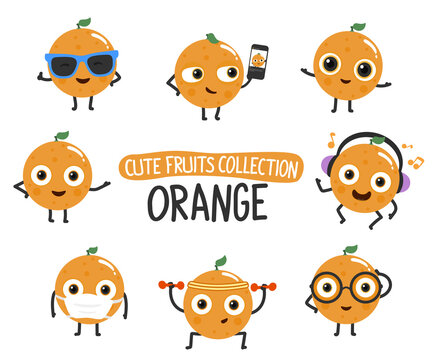 Cute orange cartoon characters set.To see the other vector fruit cartoon illustrations , please check cute fruits collection.