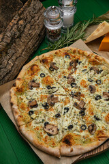 Vegetarian pizza in an Italian pizzeria
