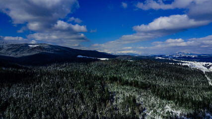 Fototapeta na wymiar Carpathian mountains winter Snow aerial photography.