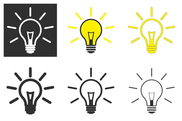 Solution symbol, lamp icon, idea, in several color options isolated on white background