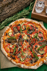 Vegetarian pizza in an Italian pizzeria
