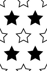 Geometric seamless pattern with staggered black and white star shapes.