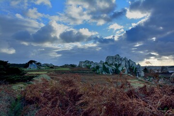 Beautiful lights on the coast at Plougrescant in Brittany, France