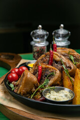 Meat set in an American cafe.
