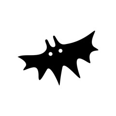 Hand drawn bat silhouette isolated on white background.  Symbol of Halloween. Vector flat illustration. Design for website, Halloween festival, greeting card, print