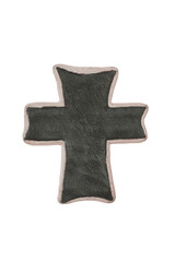 Black & white leather cross in simple design on an isolated background.. The cross is handmade in two tones of leather. It is a symbol for  faith and Christianity.