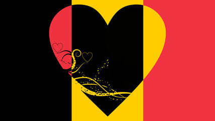 Flag of Belgium with a large decorative heart in the flags colors in the middle