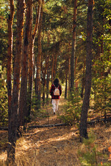 woman walking along a forest path