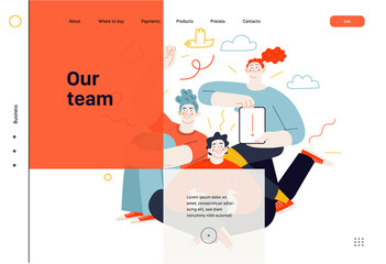 Business topics - our team, web template. Flat style modern outlined vector concept illustration. A group of people, crew, team, posing together. Business metaphor.