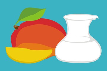 Mango with milk and blue background
