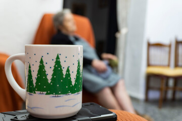 christmas white mug with background