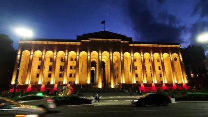 October 31, 2020 Georgian parliamentary election. Tbilisi, Georgia. Parliament  building. Night. Address: 9 Rustaveli ave. 