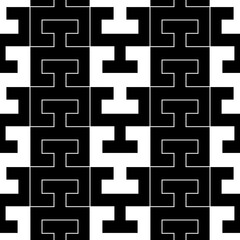 Seamless surface pattern design with Chaine Femme tiles ornament. Oriental traditional ornamentation with repeated sign shapes. Ancient mosaic wallpaper. Grid motif. Digital paper. Vector art image.