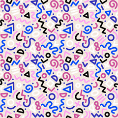 Seamless colorful geometric pattern. Fashion 80-90s. Hipster Memphis style.