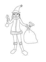Santa claus helper elf. Coloring book pages for kids.