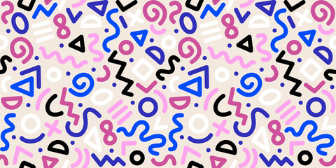 Seamless colorful geometric pattern. Fashion 80-90s. Hipster Memphis style.