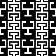 Seamless surface pattern design with Chaine Femme tiles ornament. Oriental traditional ornamentation with repeated sign shapes. Ancient mosaic wallpaper. Grid motif. Digital paper. Vector art image.