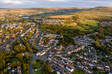 Aerial view of a Welsh town