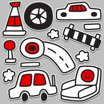 hand drawn kawaii doodle cartoon car design for wallpaper, stickers, coloring books, pins, emblems logos and more
