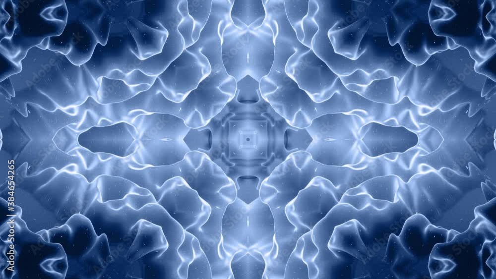 Poster 3d abstract shape like star or flower, symmetrical structure of black blue velvet material intersper