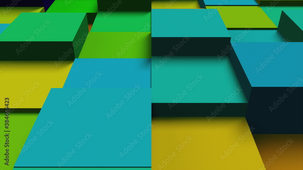 Aufkleber computer generated background abstract colorful cubes, top view. 3d rendering undulating stepped are