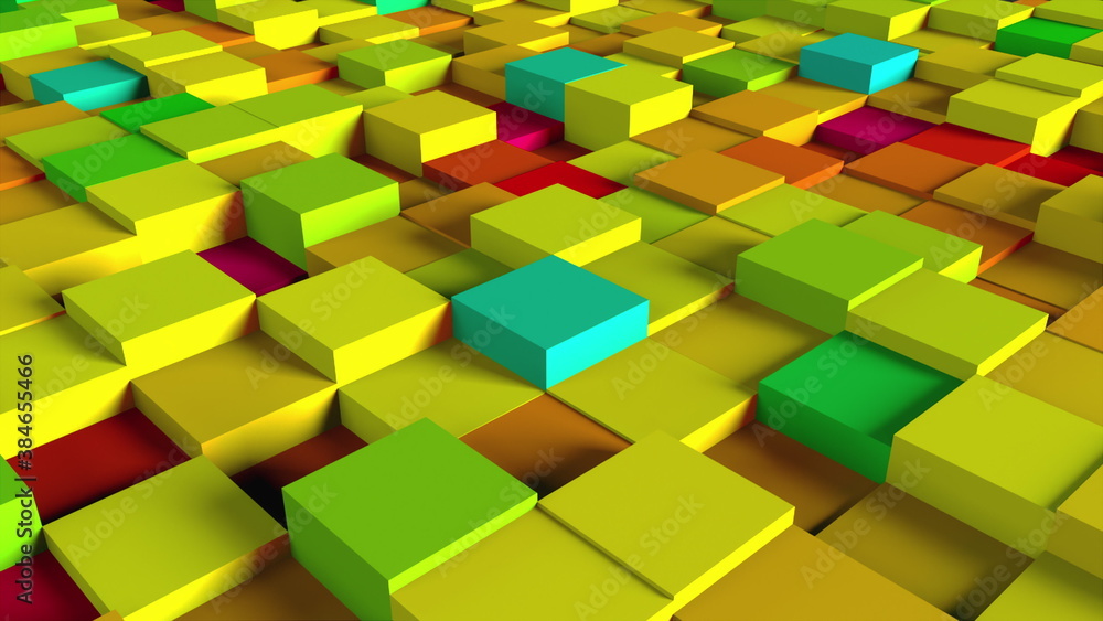 Aufkleber computer generated background abstract colorful cubes, top view. 3d rendering undulating stepped are