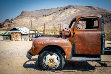 old abandoned truck at a ghost town