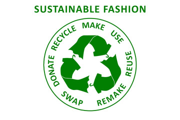 Circular Economy Textiles, make, use, reuse, swap, donate, recycle with eco clothes recycle icon sustainable fashion concept