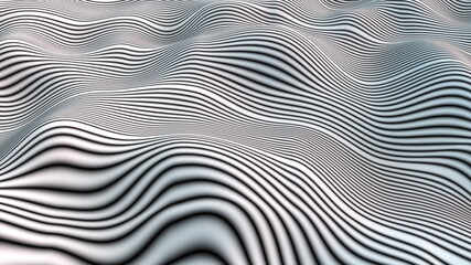 3d rendering abstract background. Computer generated wavy landscape with black and white sports and stripes