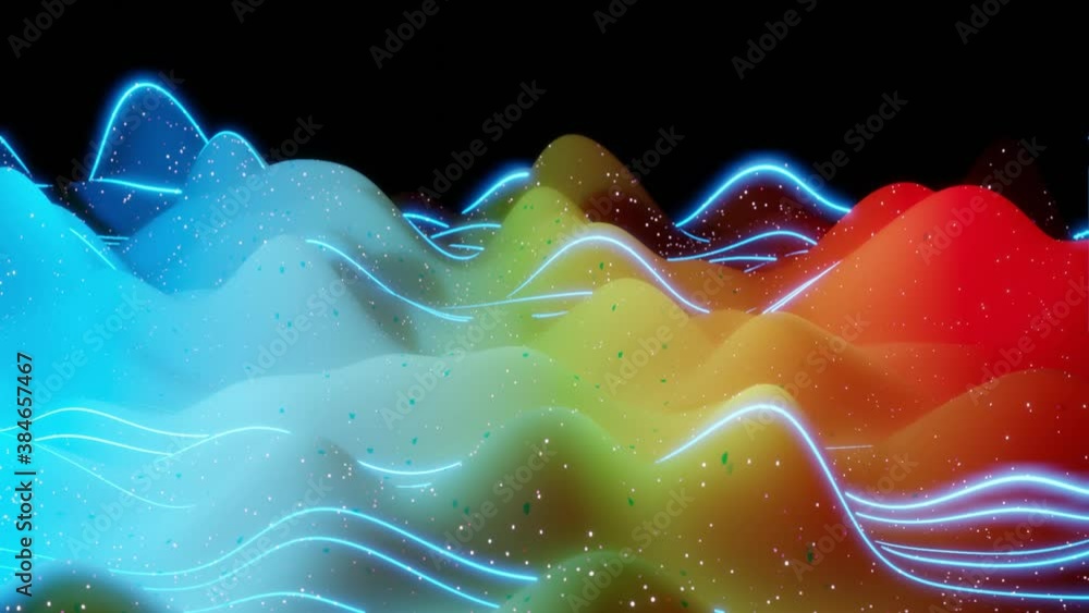 Aufkleber abstract 3d surface with beautiful waves, luminous sparkles and bright color gradient, colors of rai