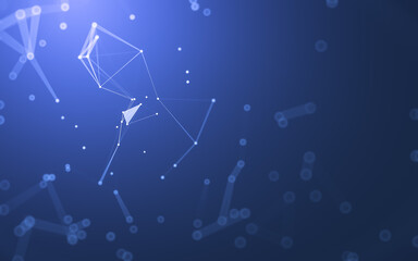 Abstract background. Molecules technology with polygonal shapes, connecting dots and lines. Connection structure. Big data visualization.