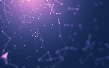 Abstract background. Molecules technology with polygonal shapes, connecting dots and lines. Connection structure. Big data visualization.