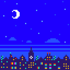 Pixel City Skyline at Night