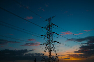power lines at sunset