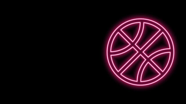 Glowing neon line Basketball ball icon isolated on black background. Sport symbol. 4K Video motion graphic animation