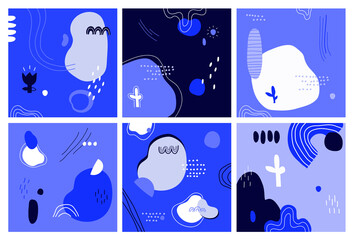 Stoffe zum Nähen Hand drawn abstract backgrounds set.Various shapes and doodle objects.Simple modern trendy background template. Social media stories and post creative vector set.Contemporary pattern for print.
