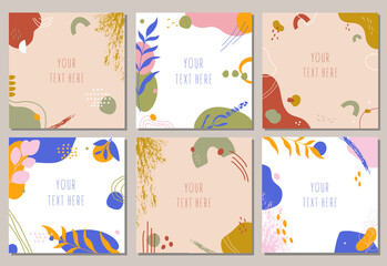 Stoffe zum Nähen Hand drawn abstract backgrounds set.Various shapes and doodle objects.Simple modern trendy background template with copy space for text. Social media stories and post creative vector set.