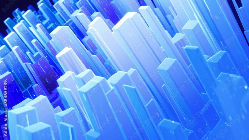 Poster Beautiful abstract 3D surface with glitter sparkles, abstract 3d waves run on surface in loop. Blue gradient, soft matte material with light inner glow. Smoothly 4k animation