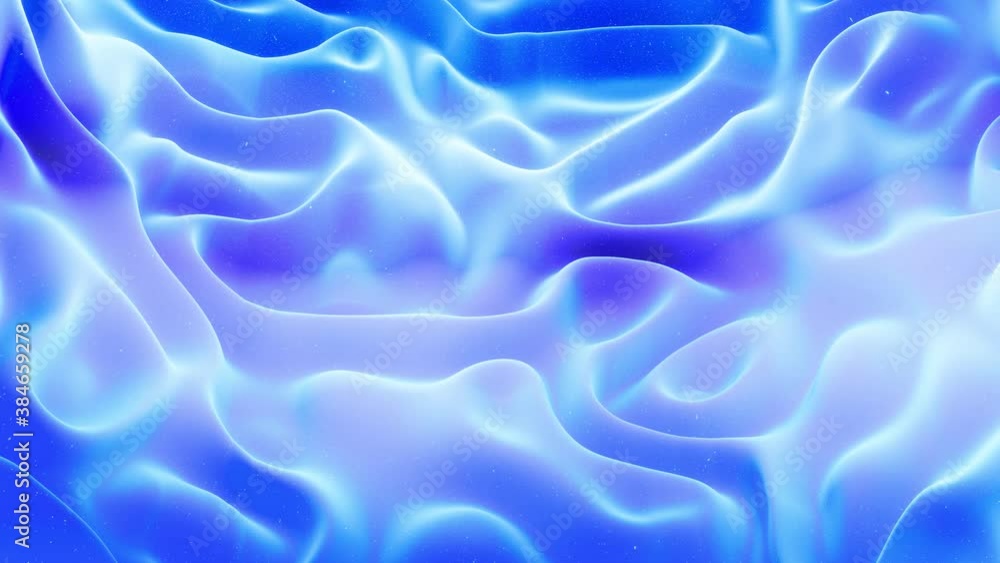 Poster beautiful abstract 3d surface with glitter sparkles, abstract 3d waves run on surface in loop. blue 