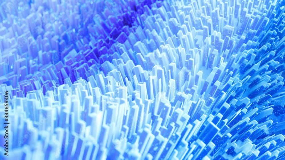 Poster beautiful abstract 3d surface with glitter sparkles, abstract 3d waves run on surface in loop. blue 