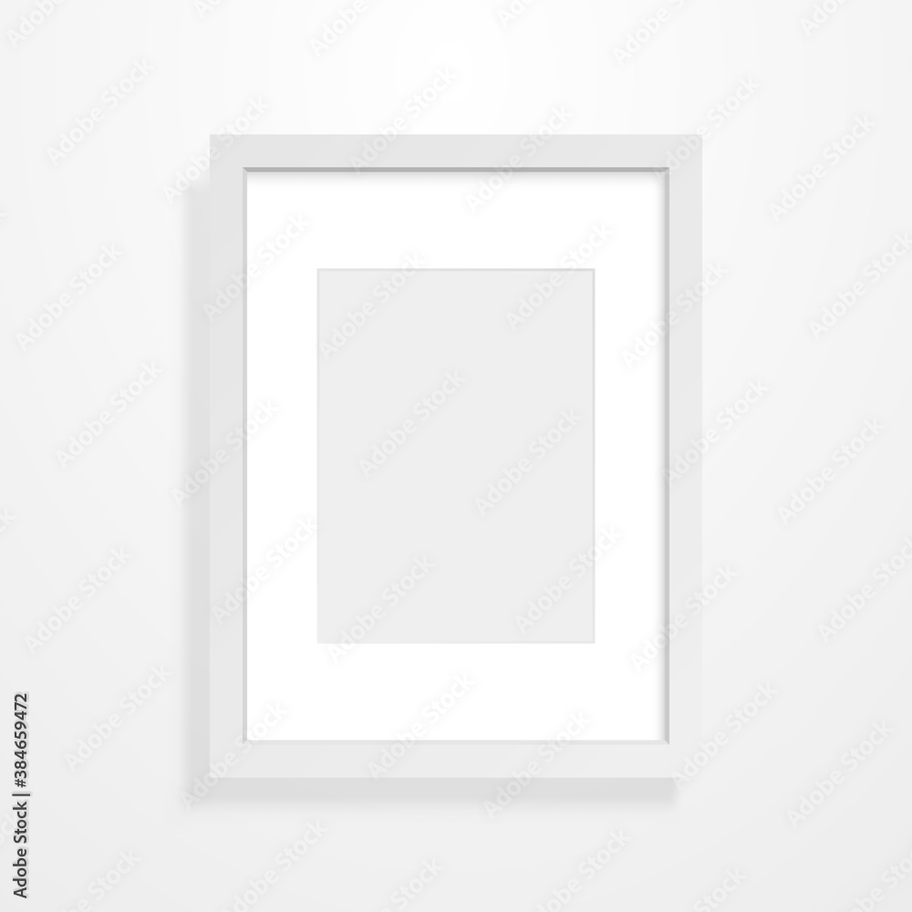 Aufkleber frame mockup on light backdrop. vertical empty picture. realistic rectangle on a wall. room interior