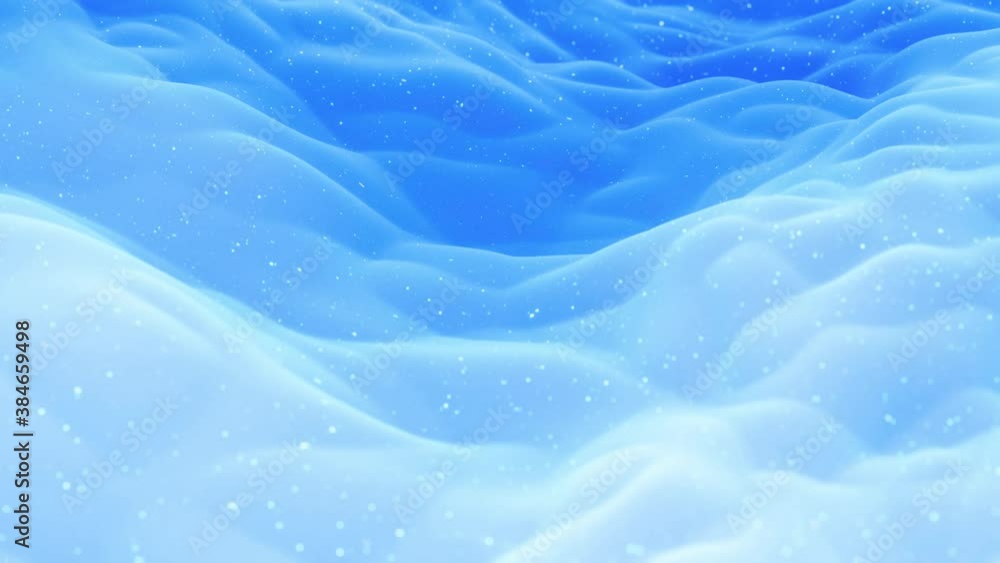 Poster beautiful abstract 3d surface with glitter sparkles, abstract 3d waves run on surface in loop. blue 